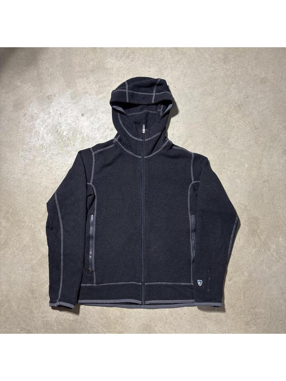 Kuhl Mens M Black Hooded Fleece Jacket Full Zip Outdoor Hiking Sweater